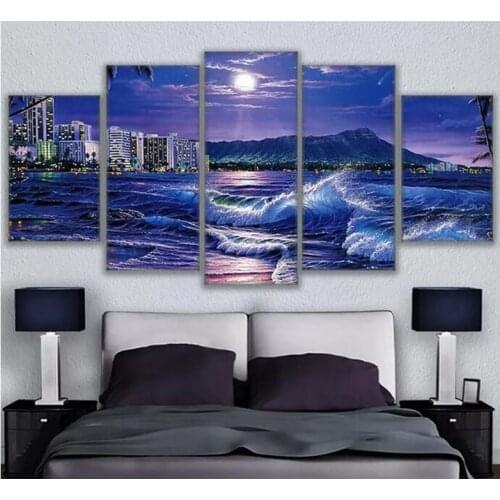5pcs Diamond painting Full drill Square round mosaic diamond embroidery city sea moon night home decor