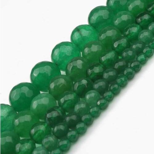 Natural Faceted Stone Beads Dark Green Chalcedony Round Beads For Jewelry Making DIY Bracelet Accessories 15'' 4/6/8/10/12mm