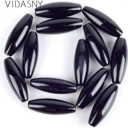 Natural Mineral Gem Rice Shape Black Agates Beads For Jewelry Making 8*30mm 13pcs Loose Beads Diy Bracelet Necklace 15