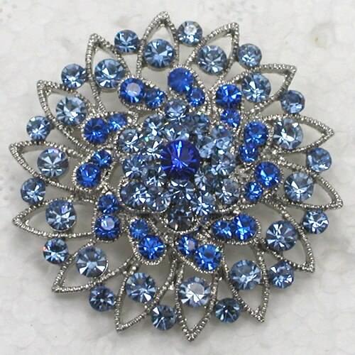 Flower Brooch Blue Rhinestone Bridal Wedding party Pin brooches C750 B