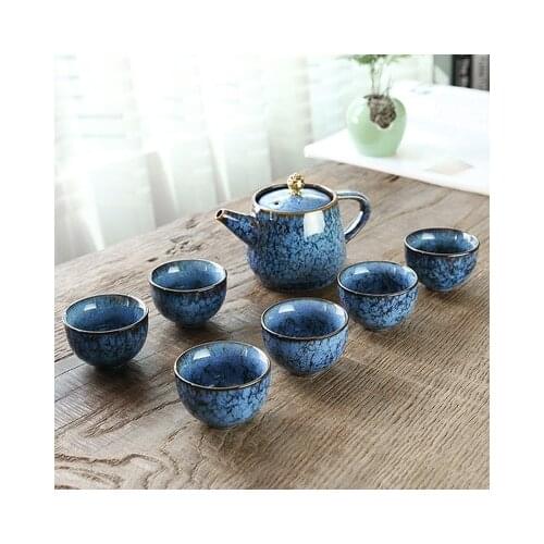 Ceramic Kiln Change Tea Set 6 People Japanese Style Home Office Teapot Teacups Kung Fu Black Tea Set Handmade Teaware