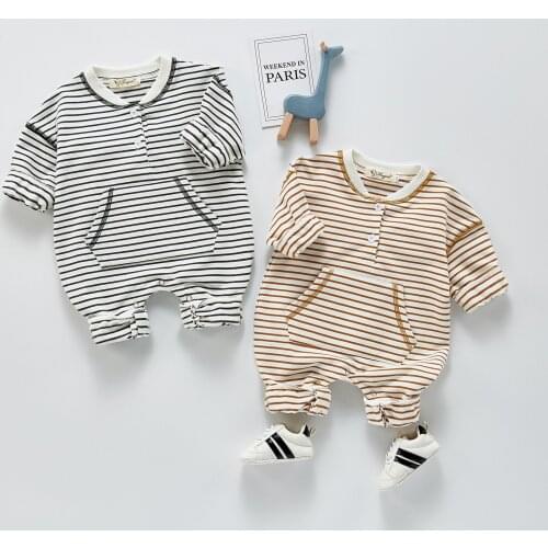 Newborn Baby Girl Boy Rompers Cotton Autumn Spring Infant Toddler Homesuit Bebe Jumpsuit Round Collar Pocket Ropa Baby Clothes