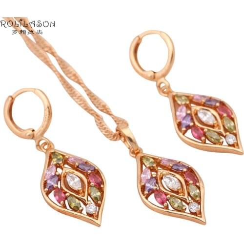 Color crystal Leaf Gold Tone Fashion Jewelry sets Necklace Earrings Austrian SWA Element Health Nickel & Lead free JS325