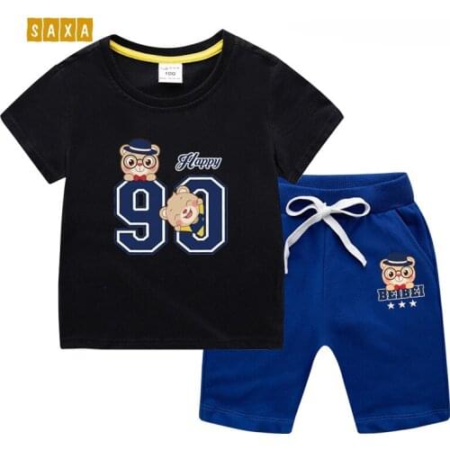 Boy suit summer 100% cotton childrens suit girl round neck T-shirt + elastic band shorts beach vacation baby suit