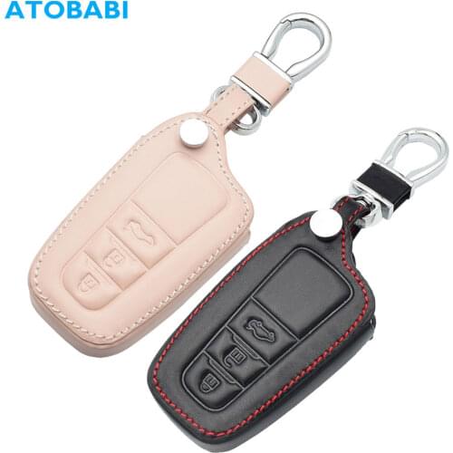 Leather Car Key Case For Toyota Camry 2017 2018 CHR C-HR Prius Corolla RAV4 3 Buttons Auto Smart Remote Control Protection Cover