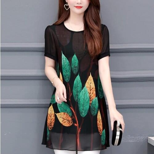 Summer style Womens Tunics Plus Size Chiffon floral tShirt Womens Tops and Blusas Mujer De Moda 2021 short sleeve tops