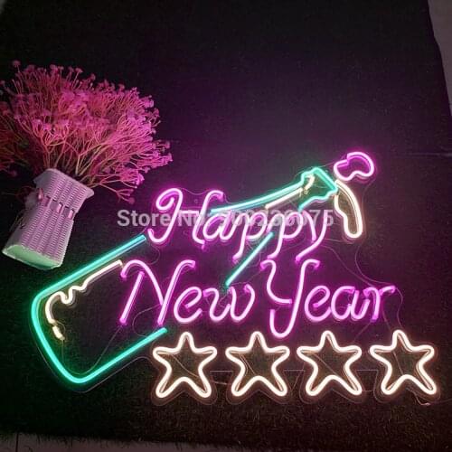 Neon Light Sign Custom Handmade Happy New Year Festival Atmospher Room Home Party Decor Gift Light Up Sign Christmas Decoration