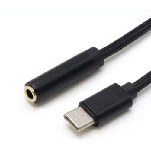 CatXaa Nylon Type-C to 3.5mm Earphone Cable Adapter AUX Audio Music Jack for Xiaomi 6 6X HUAWEI Mate10 P20 Pro2 Black Converter