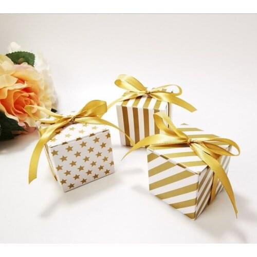 New Arrival Gold Silver Star Striped Gift Boxes Candy Cracker Cookies Box for Packaging Wedding Event Party Supplies