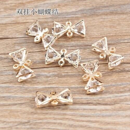 New Style Crystal decoration Alloy gold Tone Cartoon Bowknots Shape Pendants Charms Diy Bracelet/Necklace Jewelry making