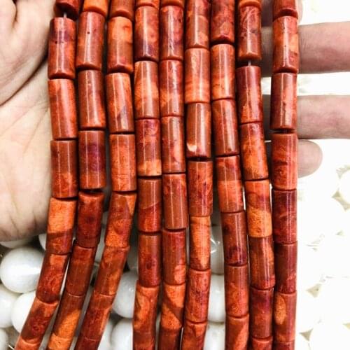 Wholesale 5strings of 15.5" Full Strand Red Sponge Coral Tube Beads 8x16mm Round Tube Coral Jewelry Beads