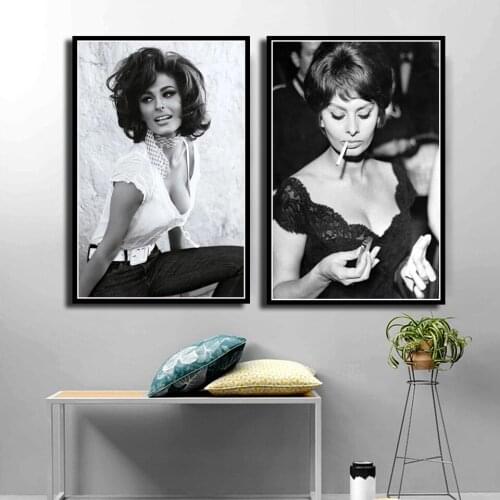 Poster Modern Nordic Pop Picture Sophia Loren Black and White Movie Star Actress Home Decoration High Quality Canvas Painting