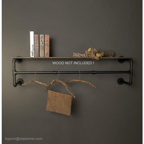 Industrial Pipe Clothes Rack, Heavy Duty Detachable Wall Mounted Black Iron Garment Bar,46 inch length Easy Assembly