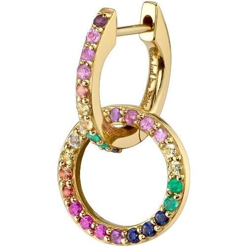 Rainbow round circle charm dangle earring Gold filled paved rainbow color cz 2019 new jewelry