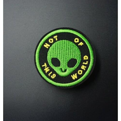 Alien Size: 5.2x5.2cm Iron On Patches Sewing Embroidered Applique for Jacket Clothes Stickers Badge DIY Apparel Accessories