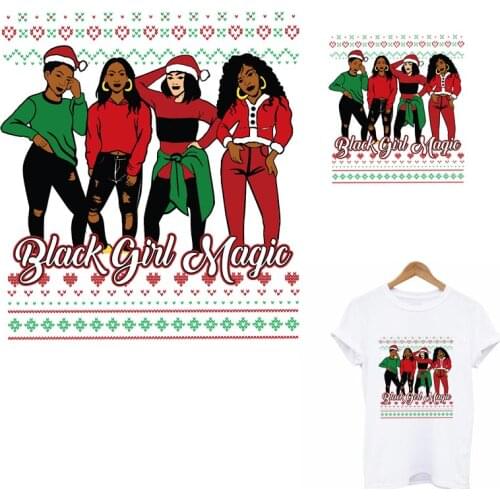 Christmas Black Girl Patches Iron On Transfer For Clothes DIY Girl T-Shirt Jeans Thermal Sticker Clothing Applique Decoration