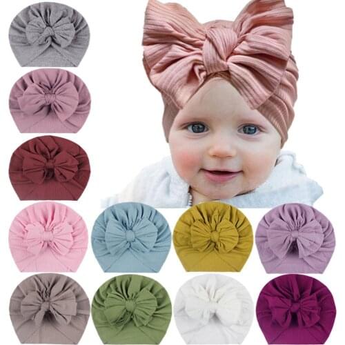 2020 Baby Stuff Accessories Baby Girl Hat With Bow Knot Infant Beanie Solid Big Bowknot Cap For Girls Kid Hats
