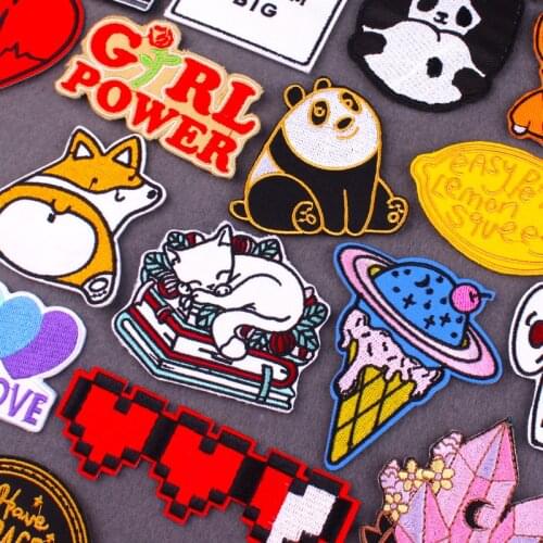 Cute Panda Patch Iron On Patches For Clothes Cartoon Embroidery Patches For Clothing Cartoon Stripes Patch Letter Badges Sticker