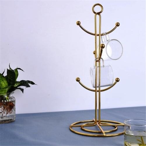 Nordic Iron Coffee Tea Cup Rack Stand Tree Shape Storage Rack Gold Hanging Display Cup Drying Rack Kitchen Organizer Shelf Tools