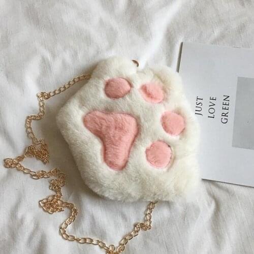 Cute Bear Paw Girls Chain Zipper Shoulder Bag Lovely Childrens Soft Plush Coin Purse Baby Boys Accessories Small Crossbody Bags