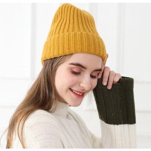 Q Knitted Hat Unisex Autumn Winter Supplies Cotton Fashion Casual Hat For Women Slouchy Bonnet Keep Warm Pure Color Korean Style