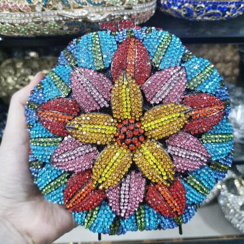 Sunflower Women Red Orange Blue Crystal Diamond Evening Bags Ladies Clutches Bags For Party Handbag Bridal Wedding Clutch Bag