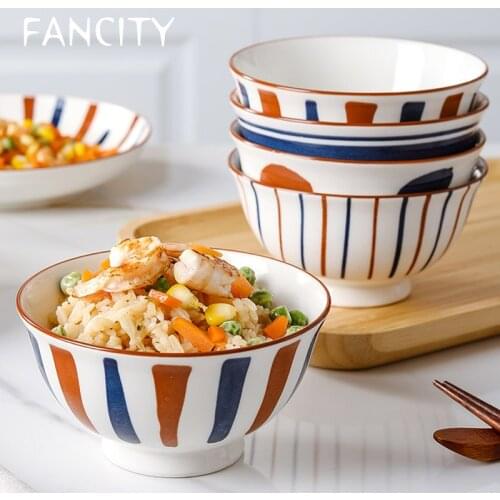 FANCITY Tall bowl, creative rice bowl, household ceramic bowl, multi-color bowl set