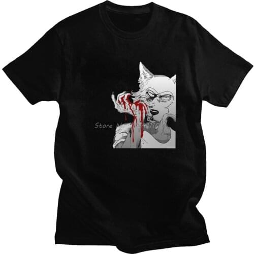 Funny Beastars Legosi Anime Tshirt Man Cotton Animal Wolf Anime Furry Legoshi Tee Shirt Short Sleeve Manga T-shirt Apparel Gift