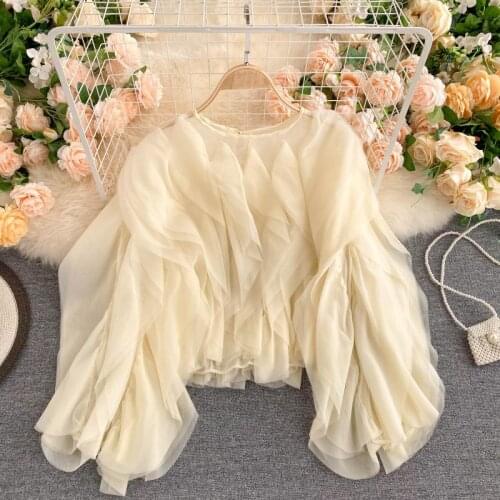 Tops 2021 new womens multi-layer ruffled chiffon shirt trend long sleeve fashion ruffles blouse female