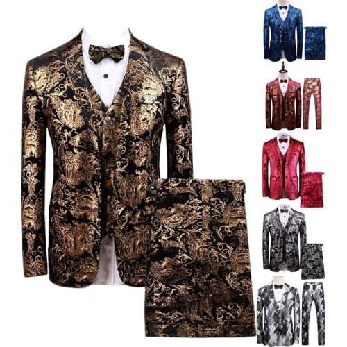 Gold Suits Mens 2021 Luxury Mens Suits Velvet Baroque Royal Male Stage Costumes for Singers Party Dress Bronzing Sets Sequin 5XL