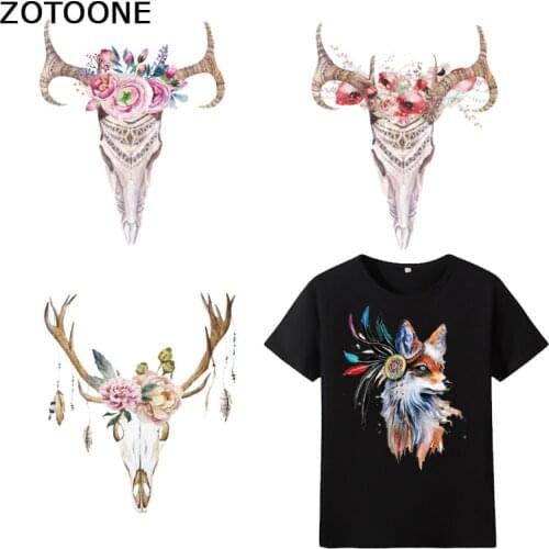ZOTOONE Stranger Things Fox Animal Elk Skull Iron on Transfers for Clothing Applique Clothes Diy Patch Heat Transfers Printed E