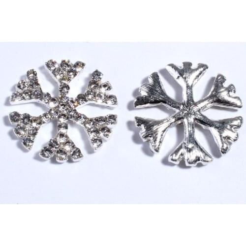 10PCS 28MM Silver Snow Shape Rhinestone Buttons Embellishment For Clothing Crystal Alloy Button For Wedding Invitation