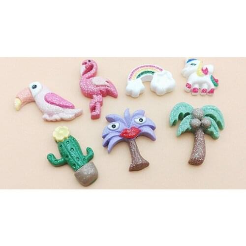 10Pcs Cartoon Flamingo Unicorn Flatback Resin Cabochons Embellishments for Scrapbooking DIY Bows Phone Decoration Accessories