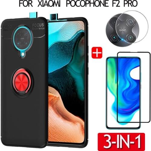 3-in-1 Silicone Cover Poco f2 Case With Finger Ring Magnetic Phone Cover+Pocophone f2 Pro case lens for xiaomi poco f2 pro case
