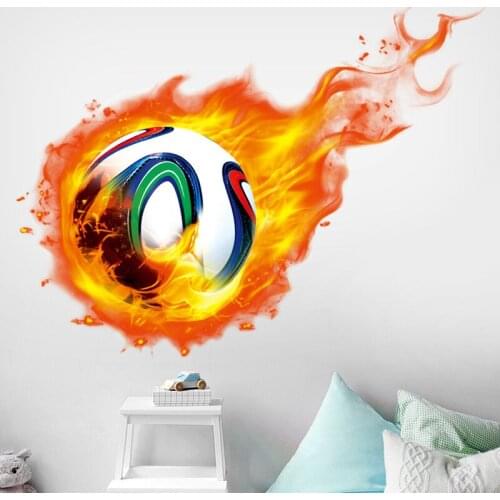 3D Flame Football Wall Sticker For Kids Room Living Room Sports Decoration Mural Wall Stickers Home Decor Decals Wallpaper U3