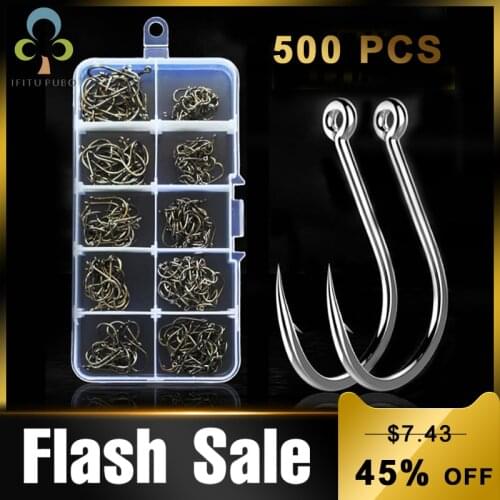 500pcs/Box High Carbon Steel Fishing hooks Mixed Size Barbed jig hook Carp Fishing Jig Head for Fly fishing Accessories GYH