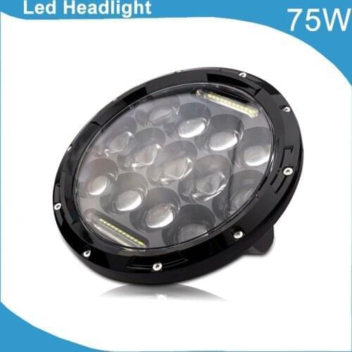 7 inch Round LED Headlight HIGH LOW Beam Black Chrome 75W LED Headlight H4 plug DRL for SUV Motorcycle Trucks Offroad