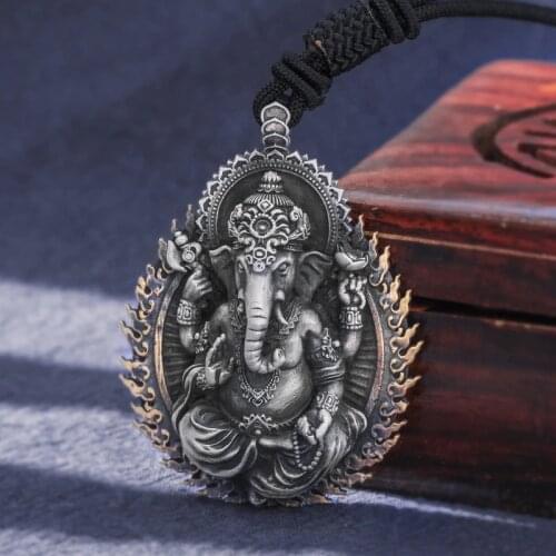999 solid Sterling Silver Mens Women Lord Hindu Ganesh Elephant India Yoga pendant Handmade high details A4962