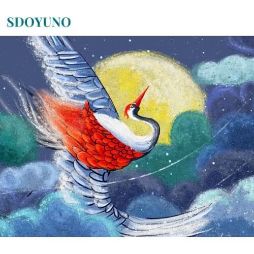 SDOYUNO DIY Acrylic Painting By Numbers Kits 60x75cm Pictures By Numbers Crane Frame Animals Digital Hand Painting On Canvas