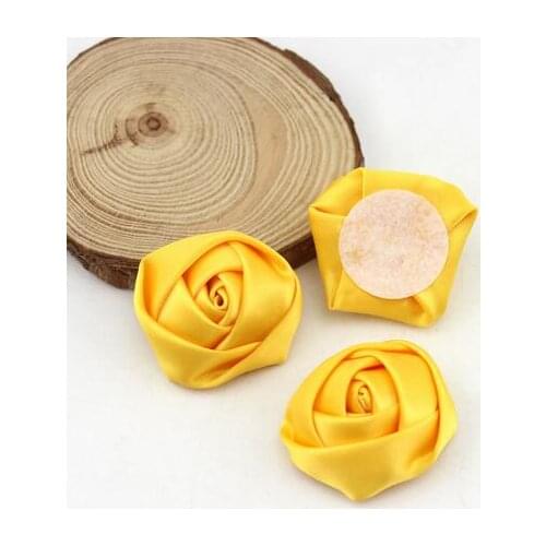 50Pcs/Lot 3.5cm Satin Ribbon Silk Rose flower Wedding flower bride bouquet boutonniere Headware Kids Hair Christmas Accessories
