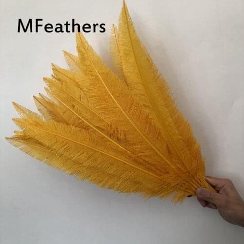 Free Shipping 50PC/Lot Gold Yellow Dyed Nandu Ostrich Feathers Length 50-55CM 20-22" Natural Ostrich Plume Carnival Wedding deco