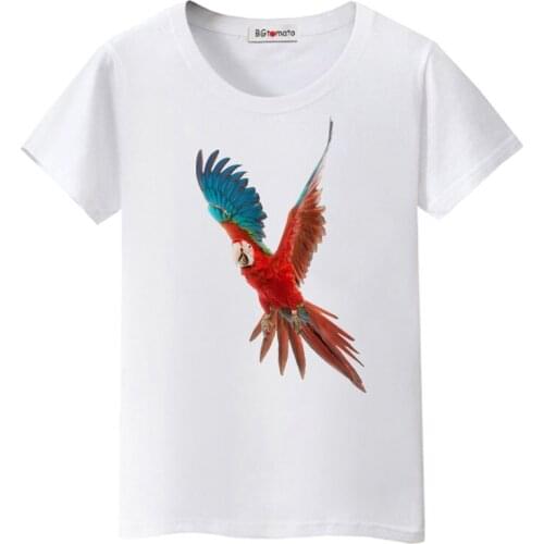 BGtomato parrot tshirt beautiful birds t shirt women summer casual tops lovely tee shirt femme parrot streetwear haut femme