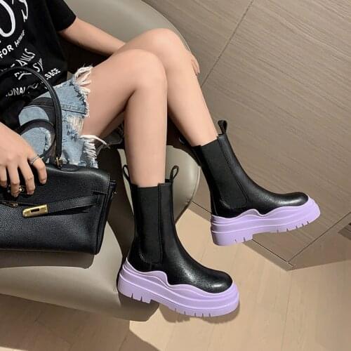 QZYERAI 2021 British Style Natural Leather Round Toe Thick Bottom Chelsea Boots High Street Fashion Young Lady Ankle Boots