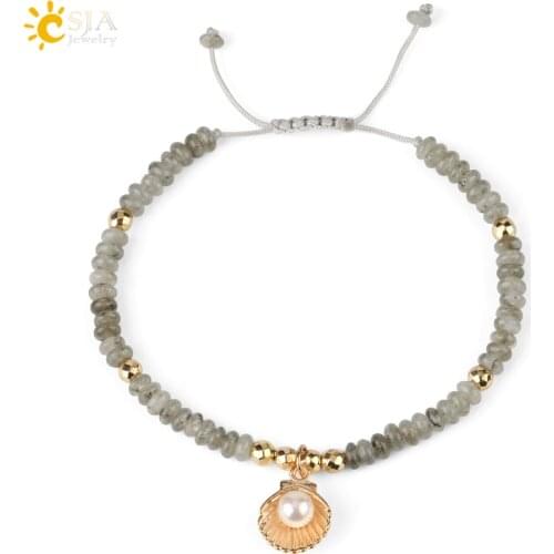 CSJA 4mm Natural Stone Strand Bracelets Healing Reiki Quartz Abacus Beads Handwoven Pearl Shell Charms Bracelet Women Girls G271