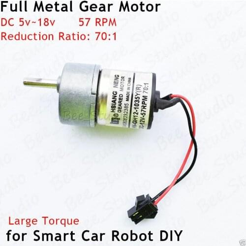 DC 5V-12V 57RPM Slow Speed High Torque Full Metal Gearbox Gear Motor 4mm D-shape Shaft DIY Robot Car