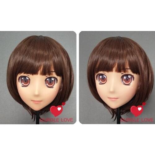 DM136) Female Sweet Girl Resin Half Head Kigurumi Mask With BJD Eyes Cosplay Japanese Anime Role Lolita Mask Crossdress Doll