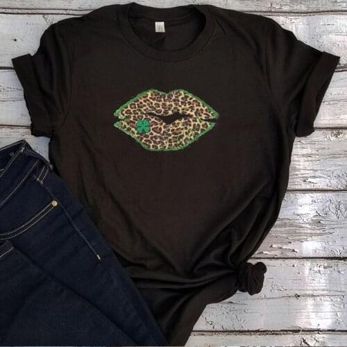 Leopard Tshirt St. Pattys Day 2021 New Shamrock Tee Womens Irish Graphic Tees Gothic Saint Patricks Day Lip Shirt Women XL