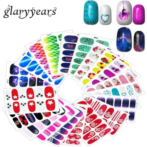 Glaryyears 8 Pieces/set Glitter ZJ-YS Nail Art Design Full Cover Colorful Flower Sky Pattern Decal Nail Manicure Tips Sticker 3D