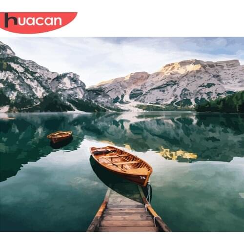 HUACAN DIY Pictures By Number Boat Kits Painting By Numbers River Hand Painted Paintings Art Drawing On Canvas Gift Home Decor