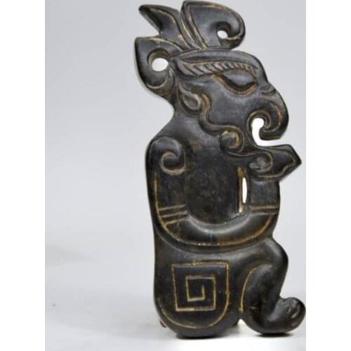 Hongshan culture archaize black iron meteorite sculpture Birdman statue